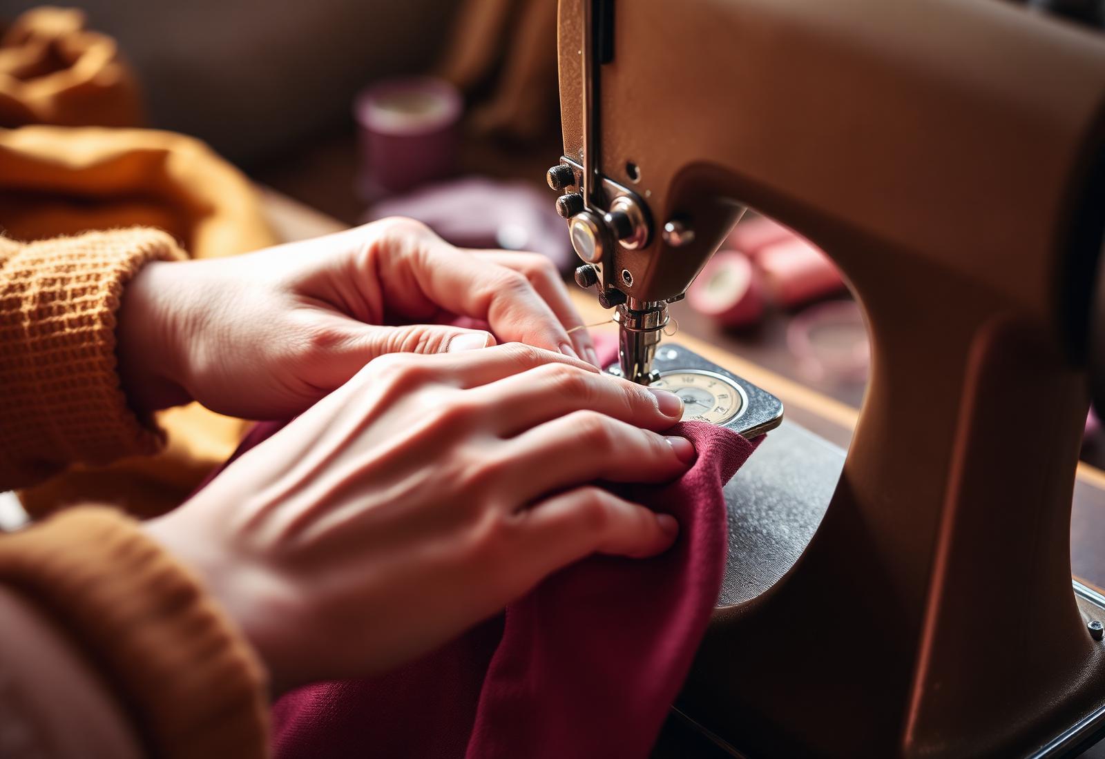Marlies aan het werk achter de naaimachine